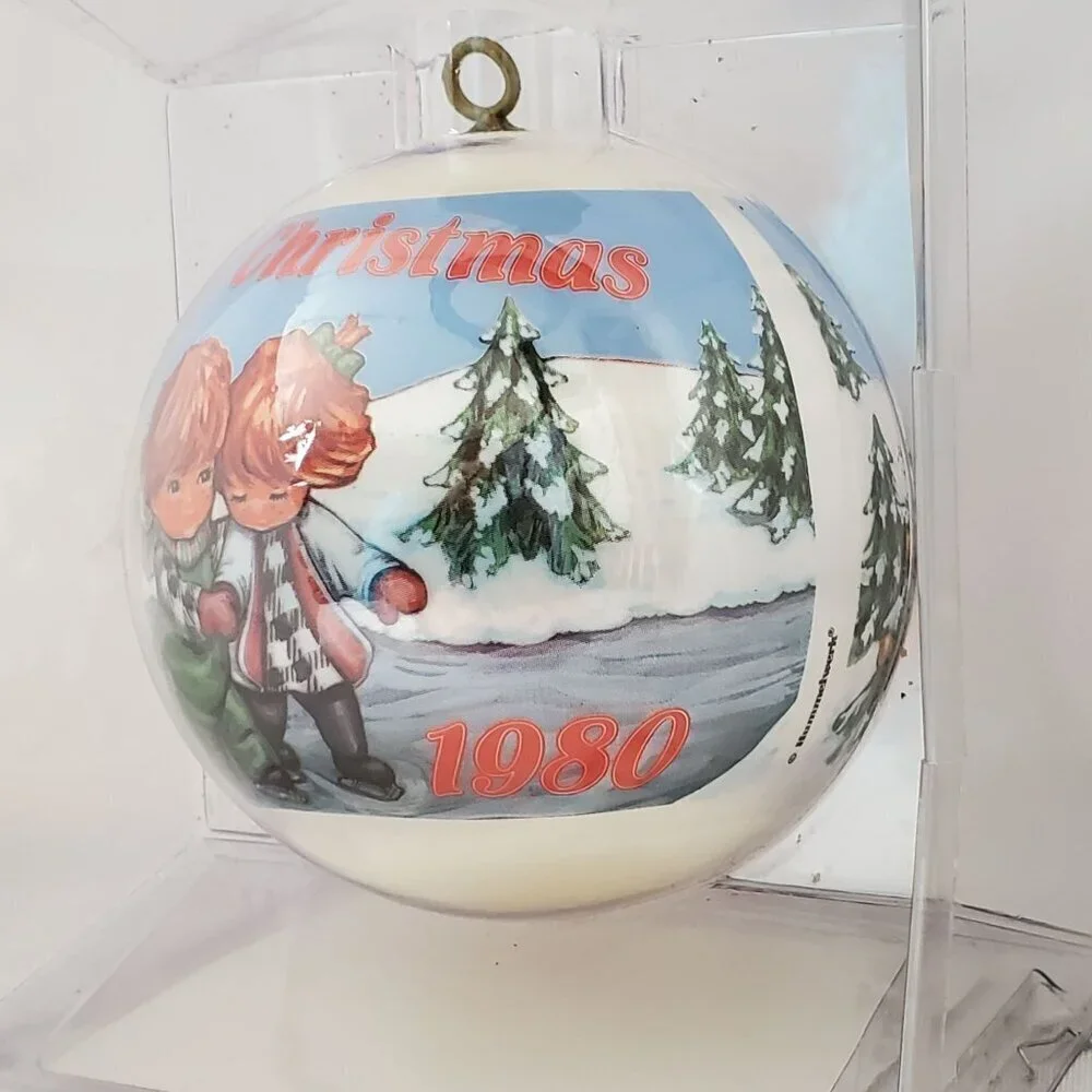 VTG Hummelwerk 1980 Redhead Skaters Satin Christmas Ornament